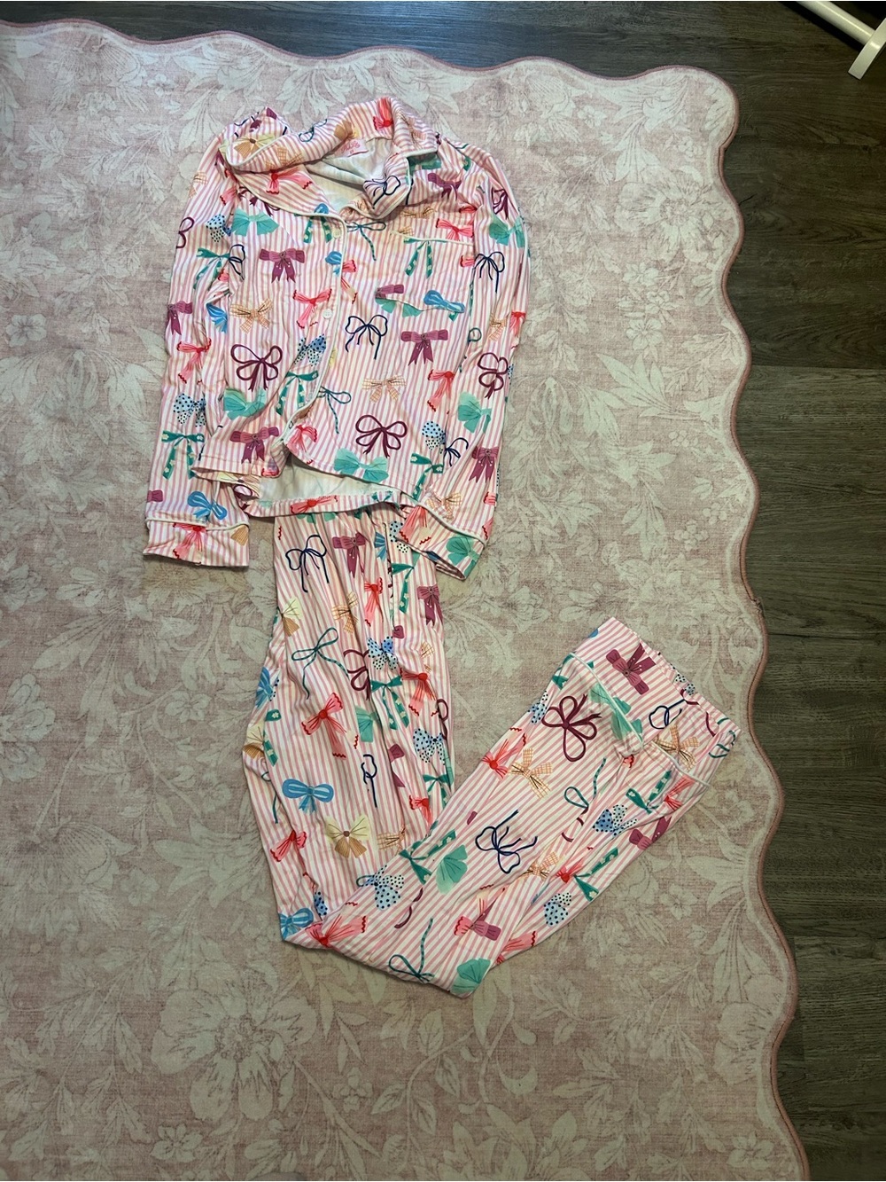 Pink Lily Pink Striped Bow-Print Bamboo Pajama Set